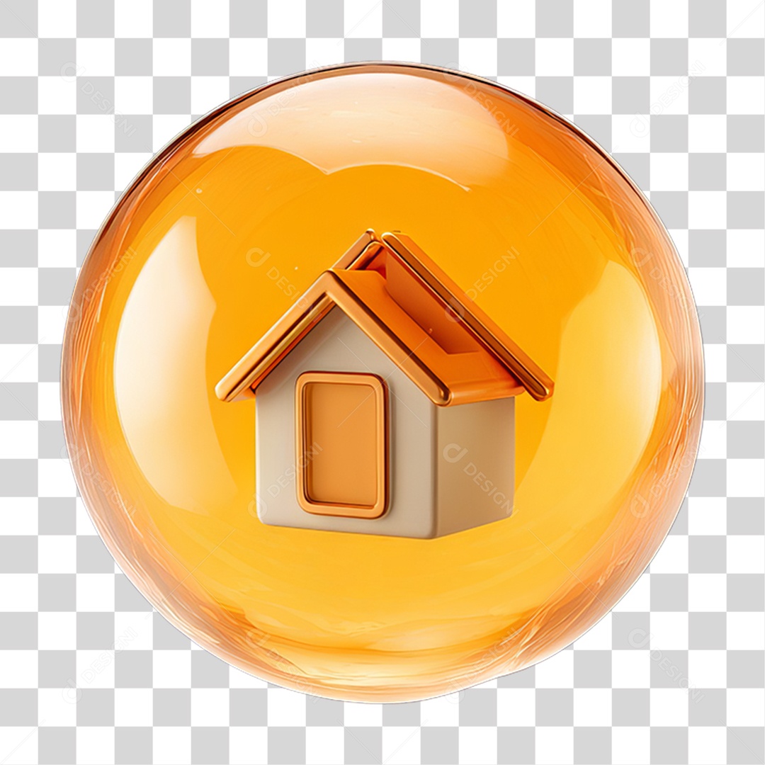 Ícone 3D de uma Casa Flutuando em uma Bolha PNG Transparente