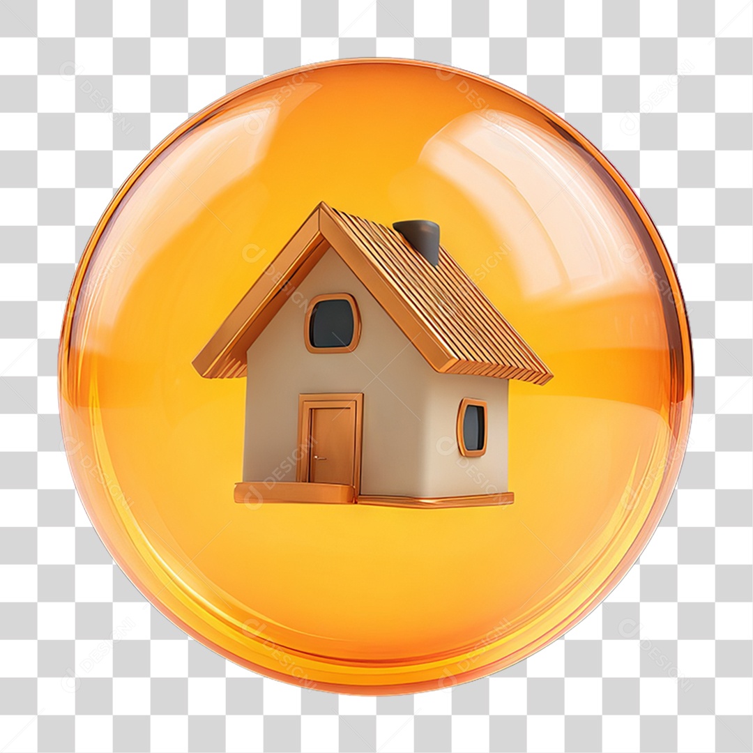 Ícone 3D de uma Casa Flutuando em uma Bolha PNG Transparente