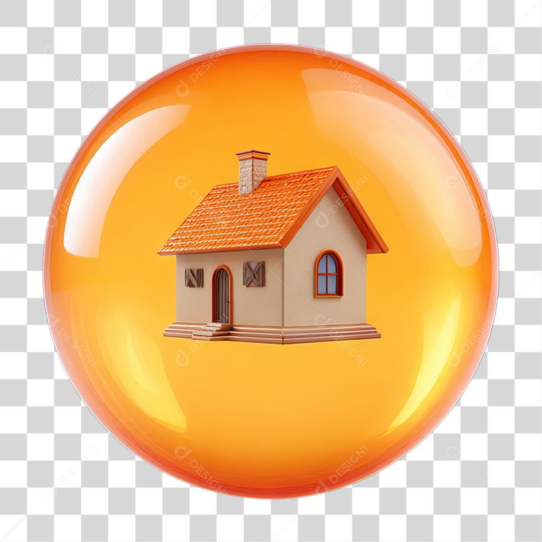 Ícone 3D de uma Casa Flutuando em uma Bolha PNG Transparente