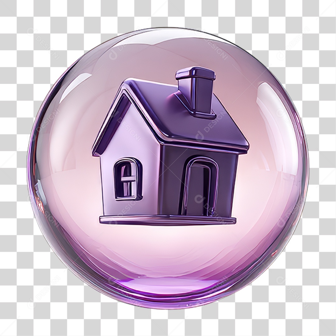 Ícone 3D de uma Casa Flutuando em uma Bolha PNG Transparente