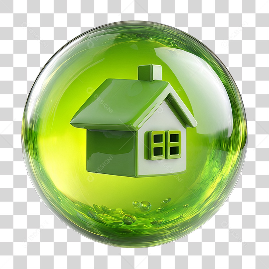 Ícone de uma Casa Flutuando em uma Bolha PNG Transparente