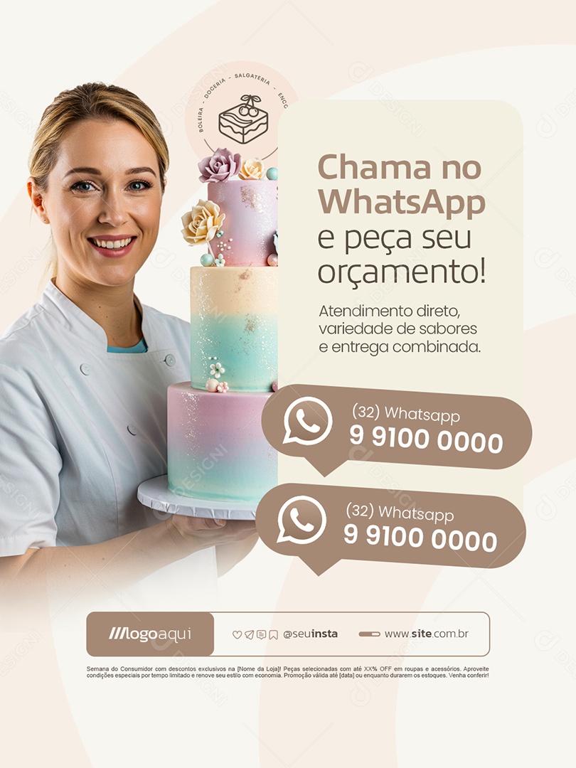 Boleira Chama no WhatsApp Social Media PSD Editável