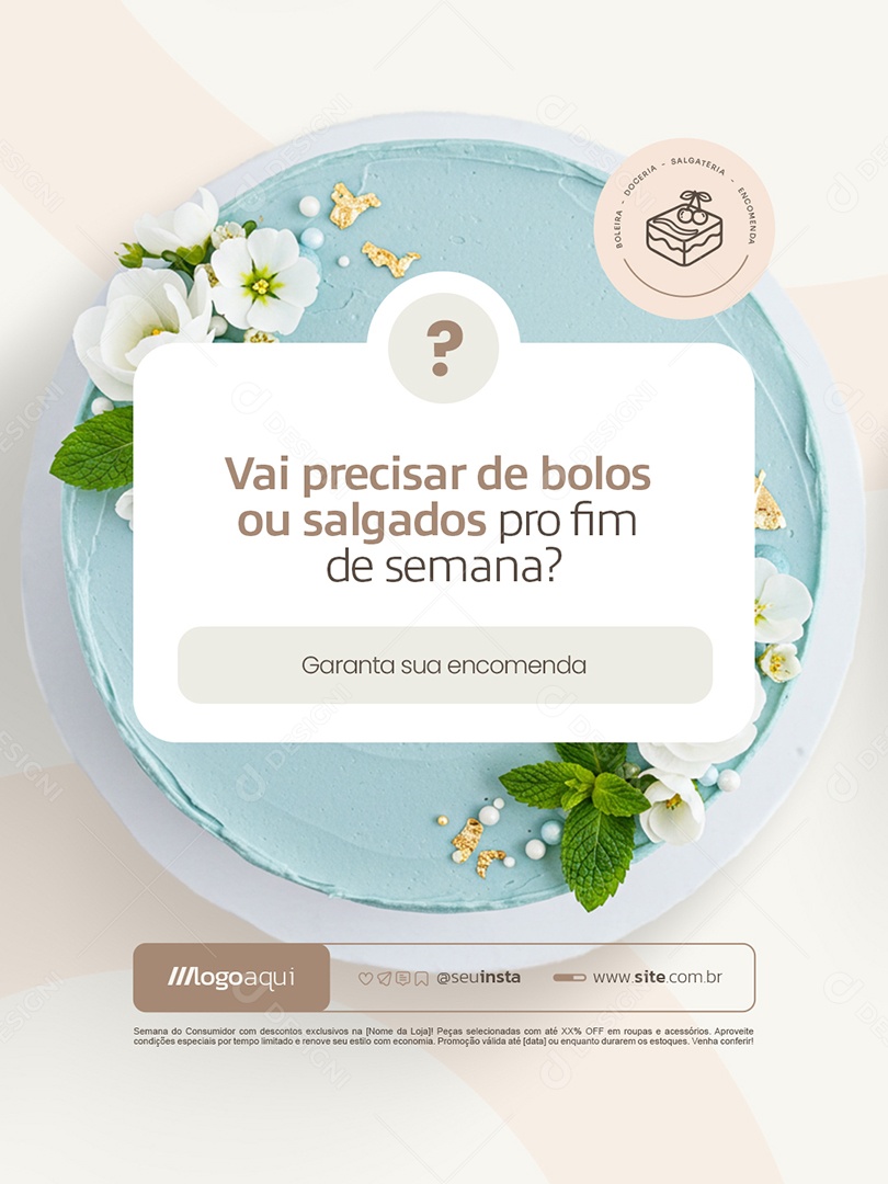 Boleira Garanta sua Encomenda Social Media PSD Editável