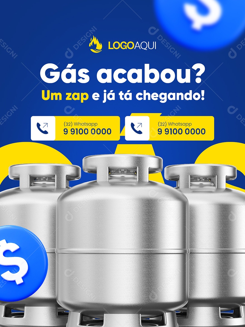 Distribuidora de Gás Um Zap e Já Tá Chegando Social Media PSD Editável