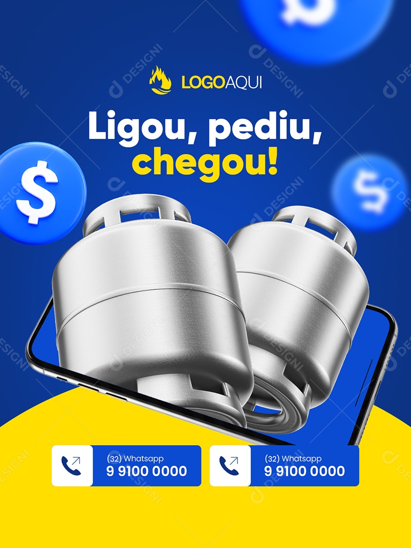 Distribuidora de Gás Ligou Pediu Chegou Social Media PSD Editável