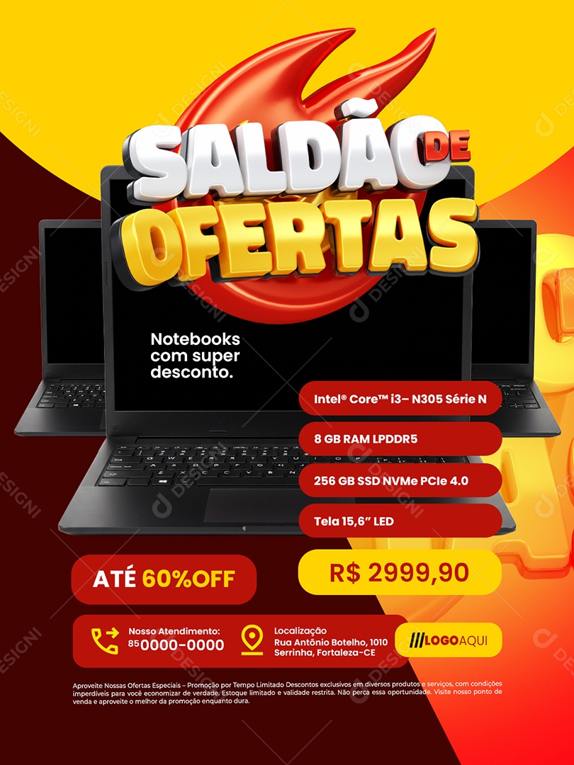 Saldão de Ofertas Loja de Eletrônicos Notebooks Social Media PSD Editável