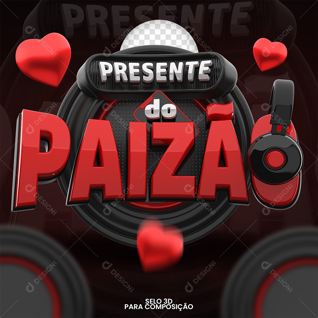 Presente do Paizão Selo 3D Preto e Vermelho para Composição PSD