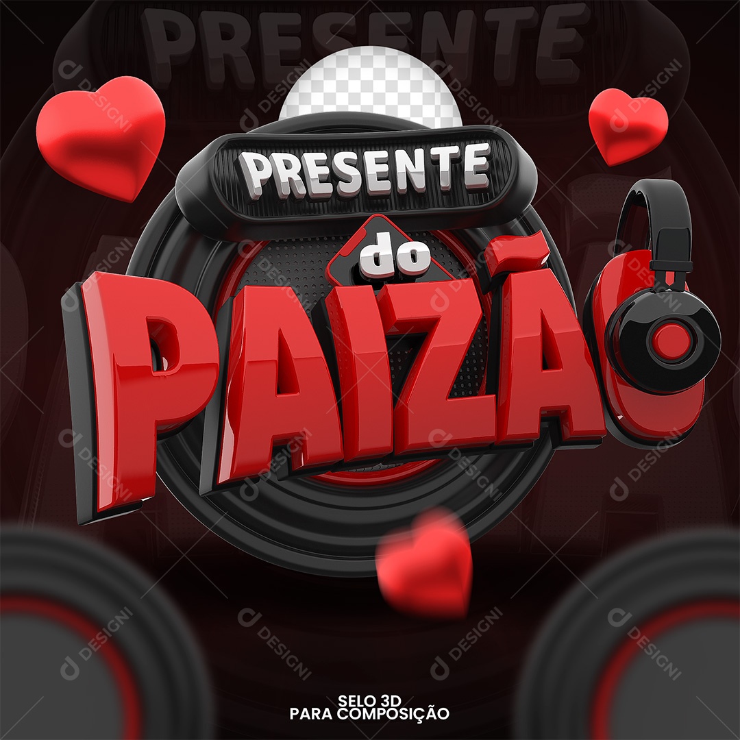 Presente do Paizão Selo 3D Preto e Vermelho para Composição PSD