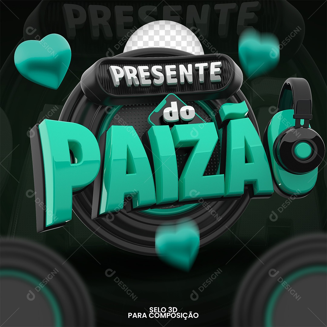 Presente do Paizão Selo 3D Preto e Verde para Composição PSD