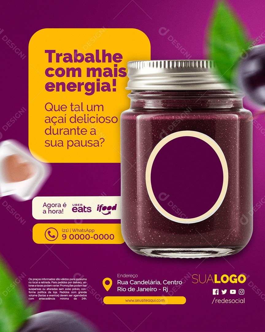 Açaiteria Trabalhe com Mais Energia Social Media PSD Editável