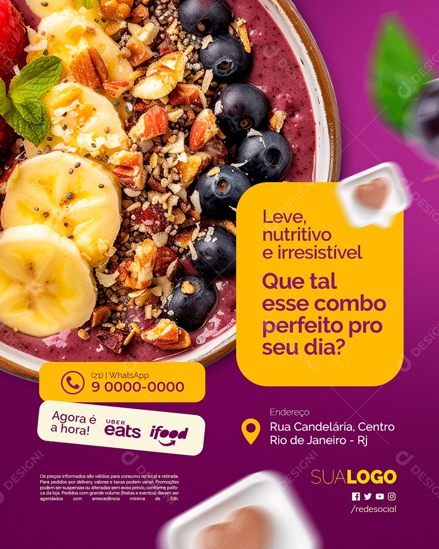 Açaiteria Leve Nutritivo Social Media PSD Editável