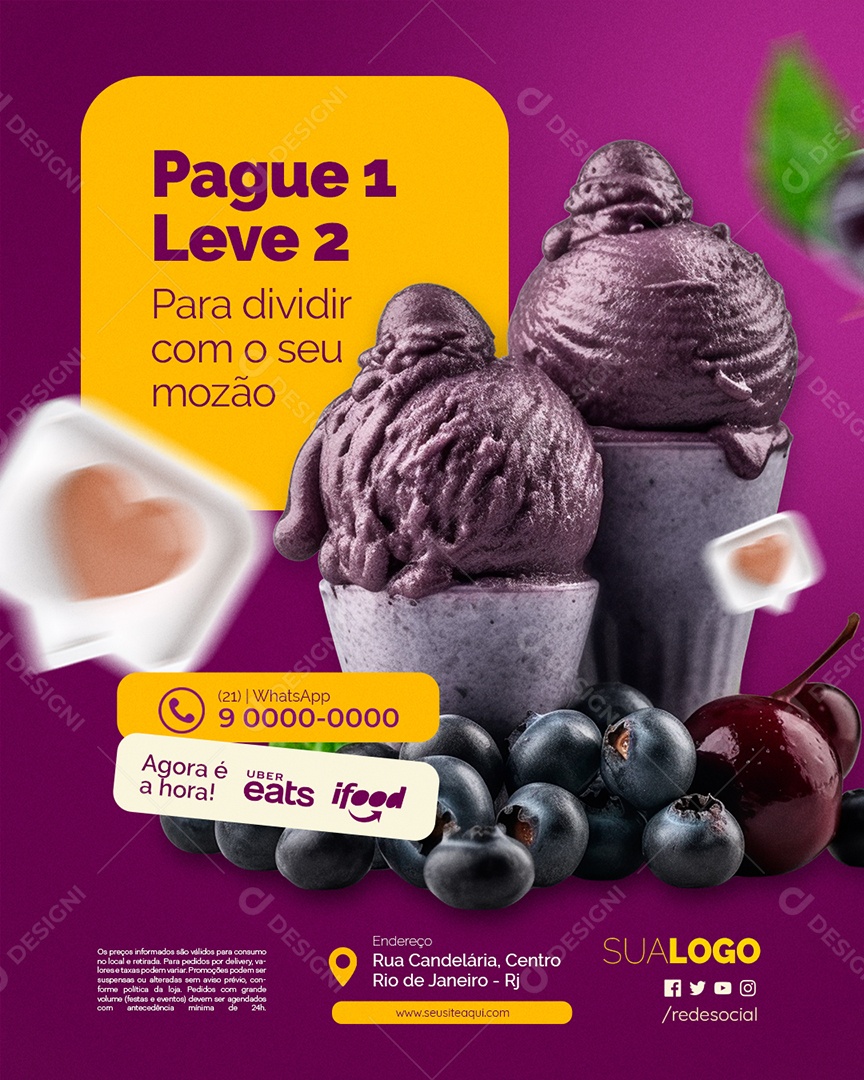 Açaiteria Pague Um Leve Dois Social Media PSD Editável