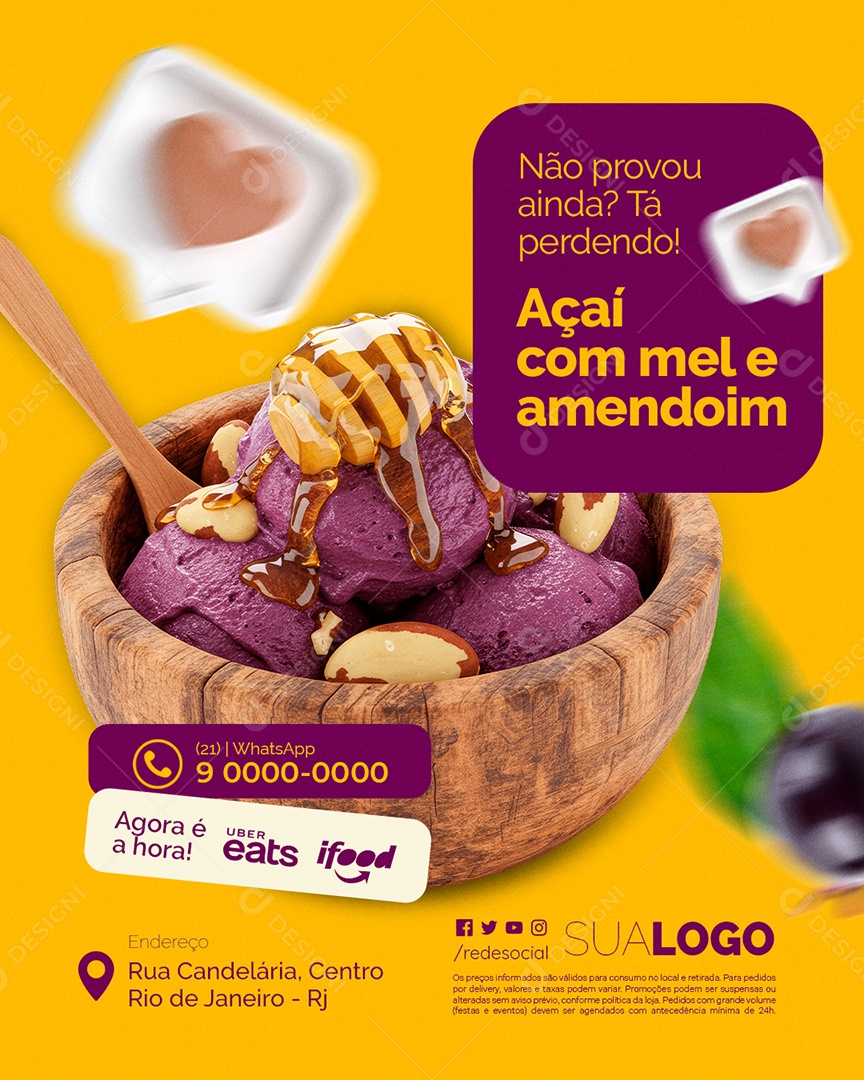 Açaiteria Açaí com Mel e Amendoim Social Media PSD Editável