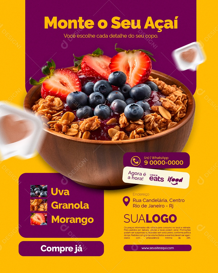 Açaiteria Monte o Seu Açaí Social Media PSD Editável