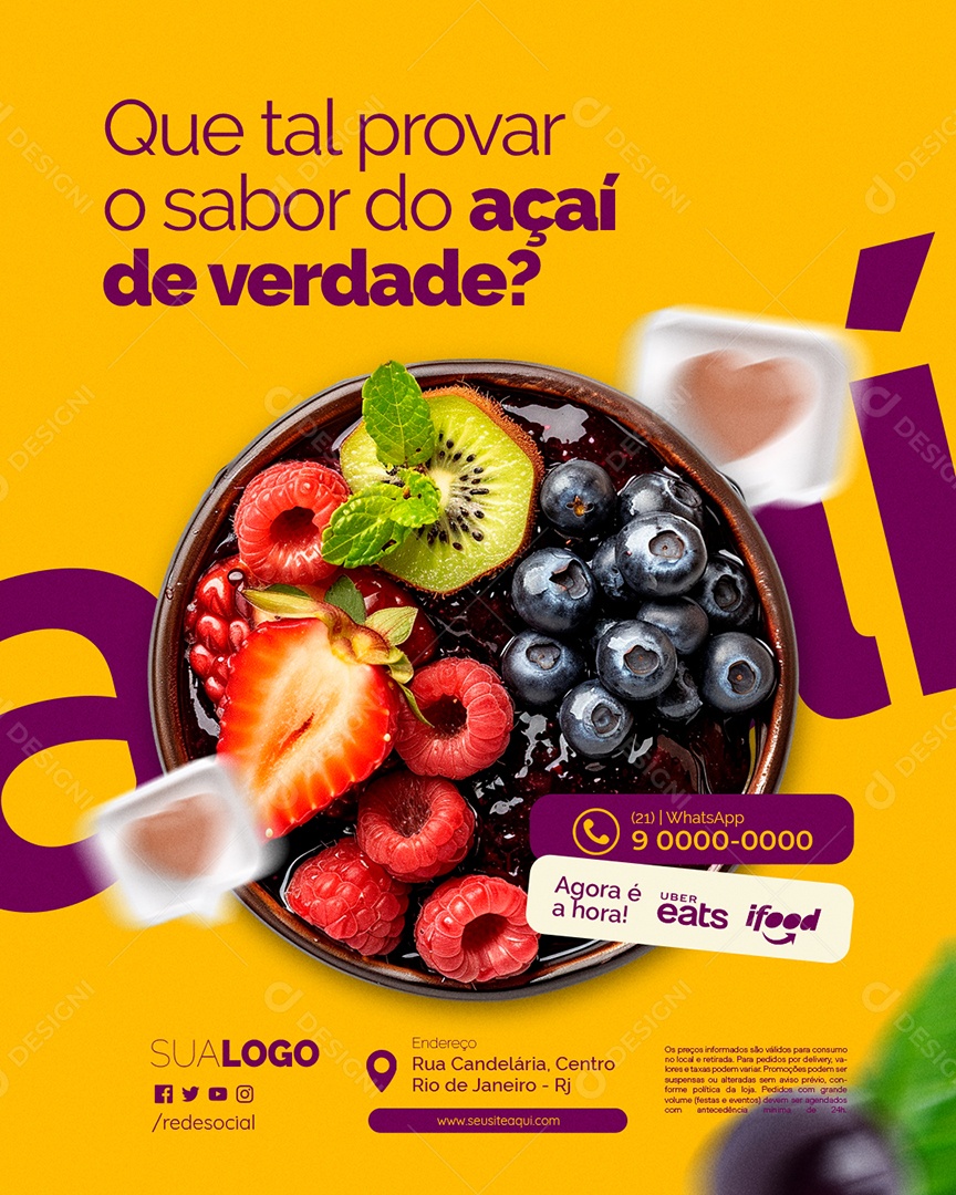 Açaiteria Que Tal Provar o Sabor do Açaí de Verdade Social Media PSD Editável