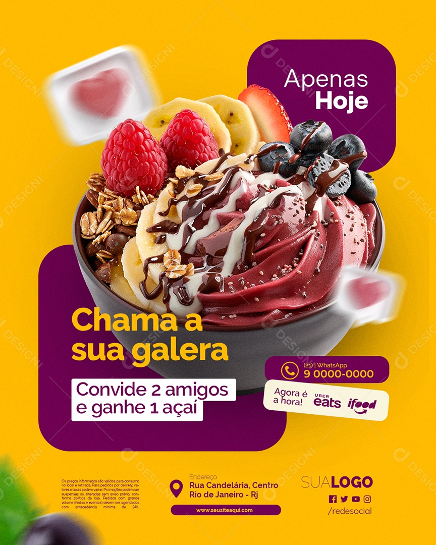 Açaiteria Chama a Sua Galera Social Media PSD Editável