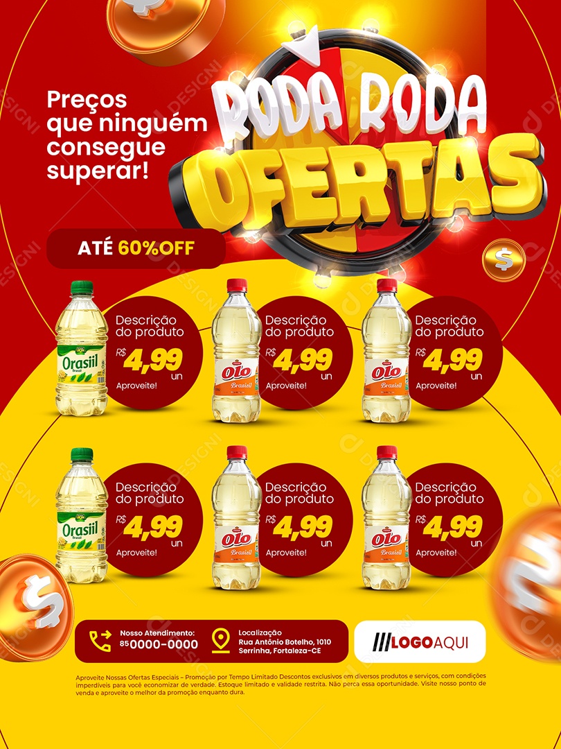 Roda Roda Ofertas Supermercado Encarte Até 60% Off Social Media PSD Editável