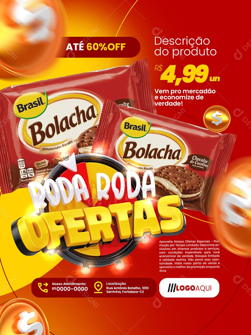 Roda Roda Ofertas Supermercado Bolacha Social Media PSD Editável