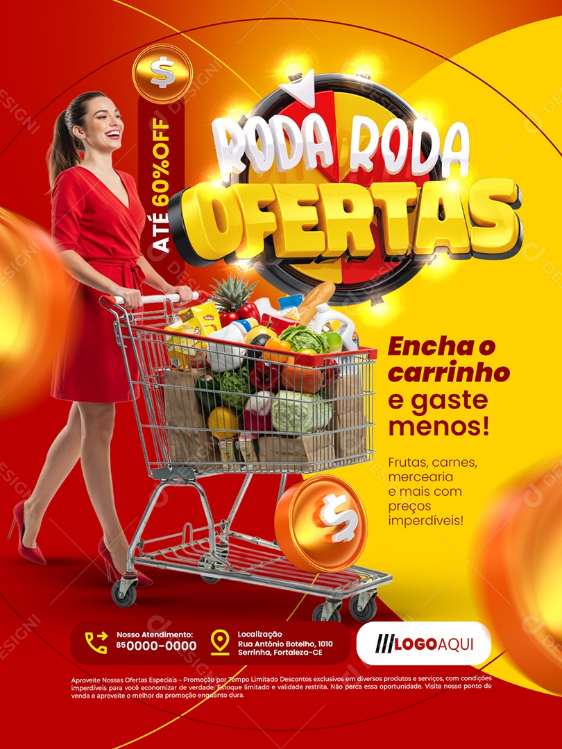 Roda Roda Ofertas Supermercado Encha o Carrinho Social Media PSD Editável