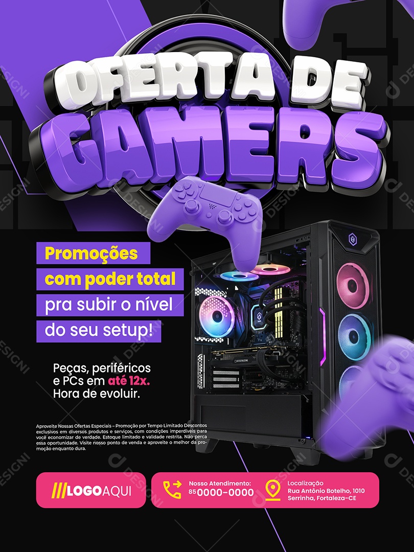 Oferta de Gamers Loja de Games Encarte PC Gamer Promoções Social Media PSD Editável