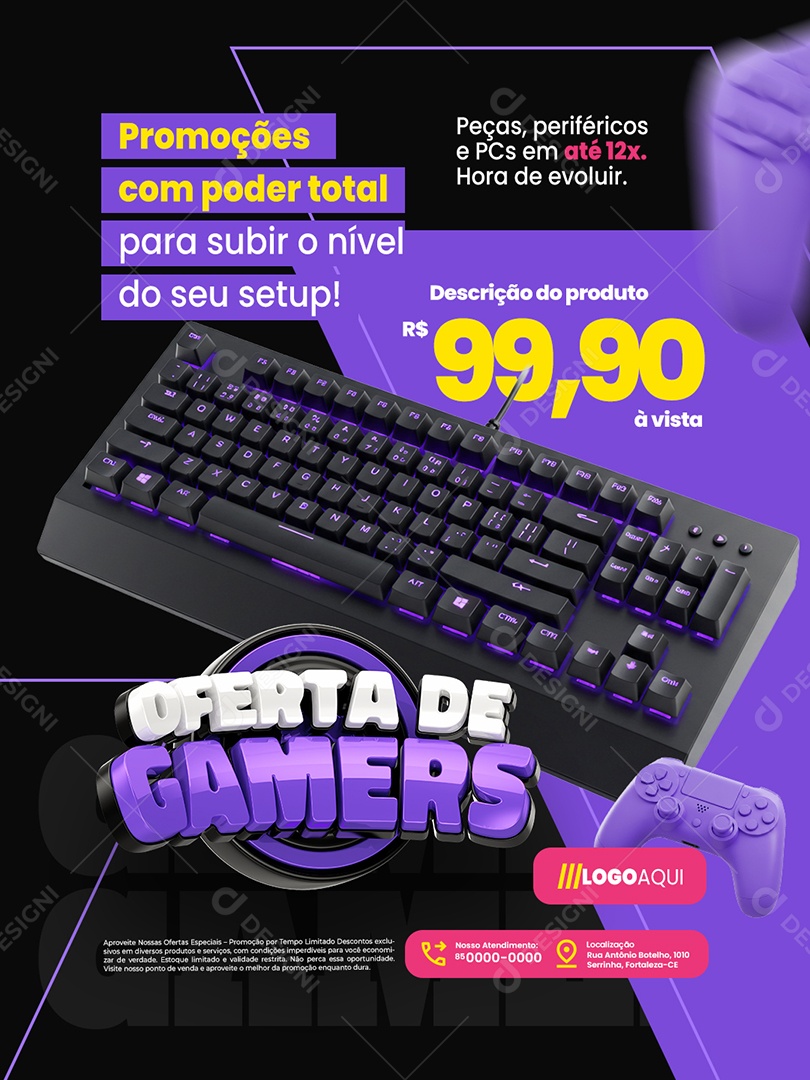 Oferta de Gamers Loja de Games Teclado Promoções Social Media PSD Editável
