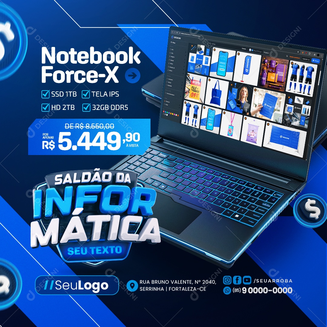 Saldão da Informática Loja de Games Notebook Force Social Media PSD Editável