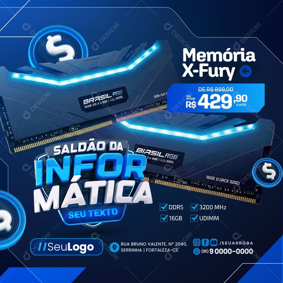 Saldão da Informática Loja de Games Memória X Fury Social Media PSD Editável