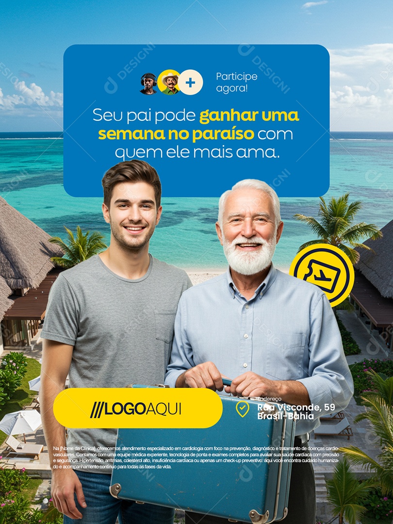 Sorteio Pais Agência de Viagens Uma Semana no Paraíso Social Media PSD Editável