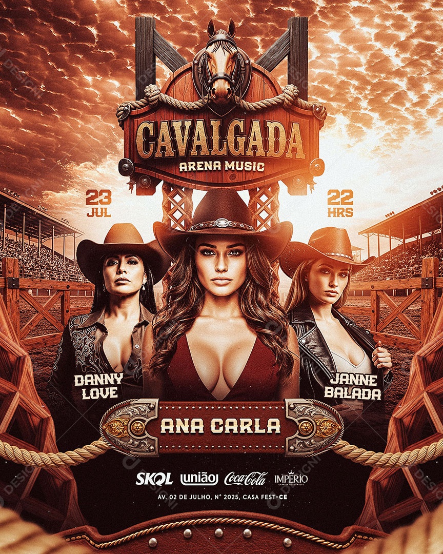 Flyer Cavalgada Arena Music Social Media Feed PSD Editável