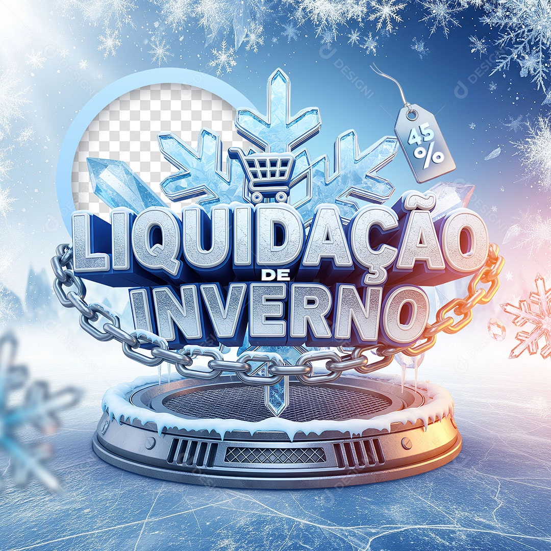 Selo 3D Liquidação de Inverno Para Composição PSD Editável