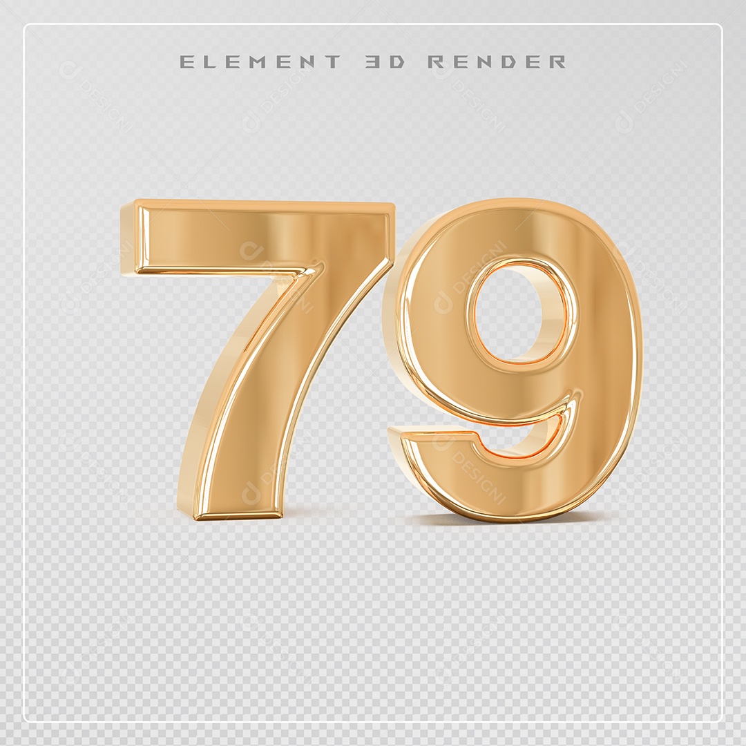 Elemento 3D Número 79 Dourado para Composição PSD