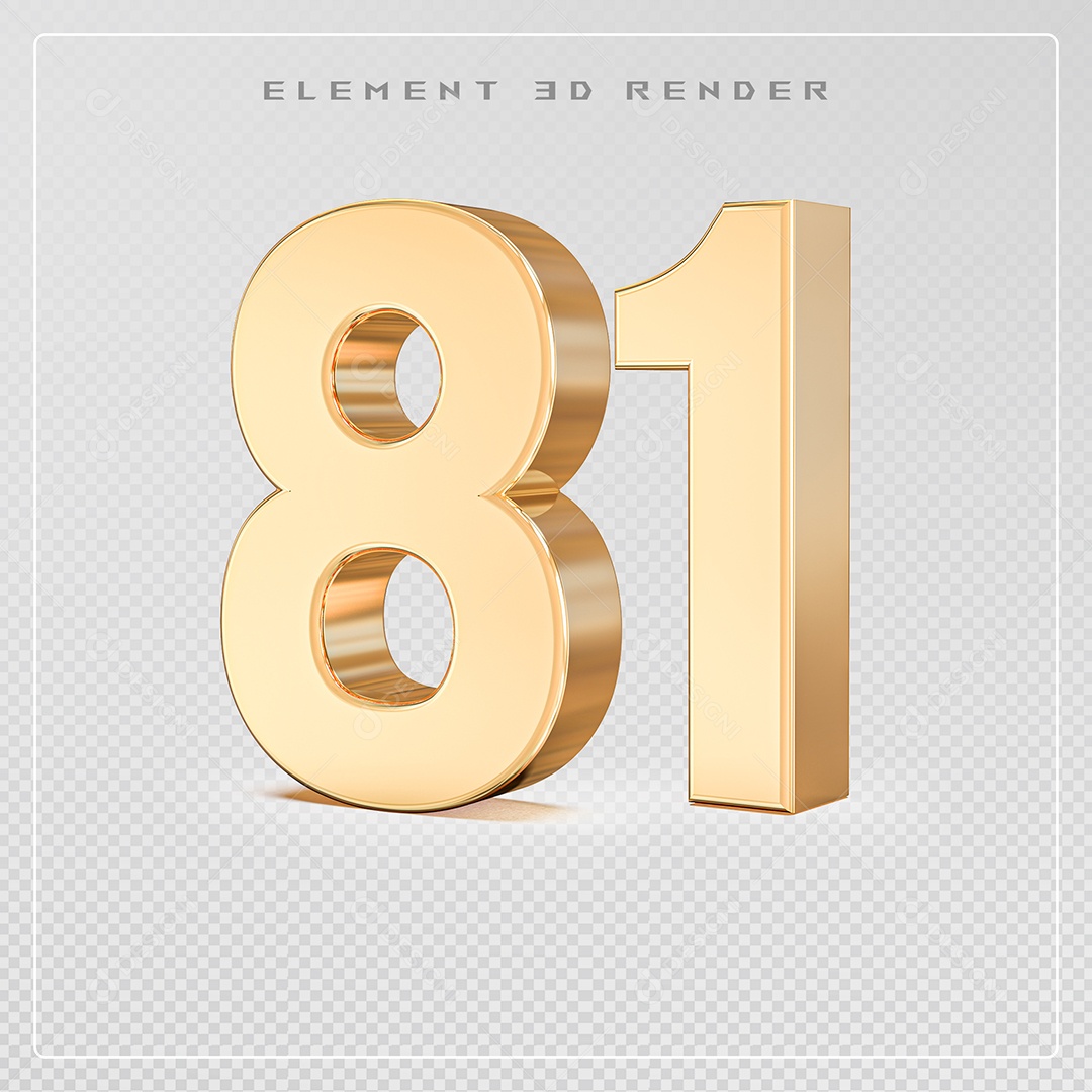 Elemento 3D Número 81 Dourado para Composição PSD