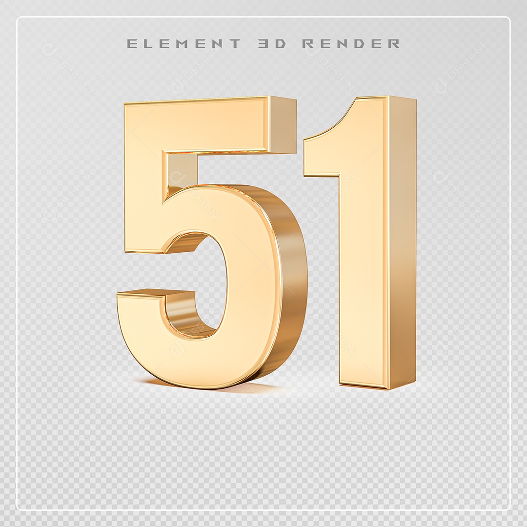 Elemento 3D Número 51 Dourado para Composição PSD