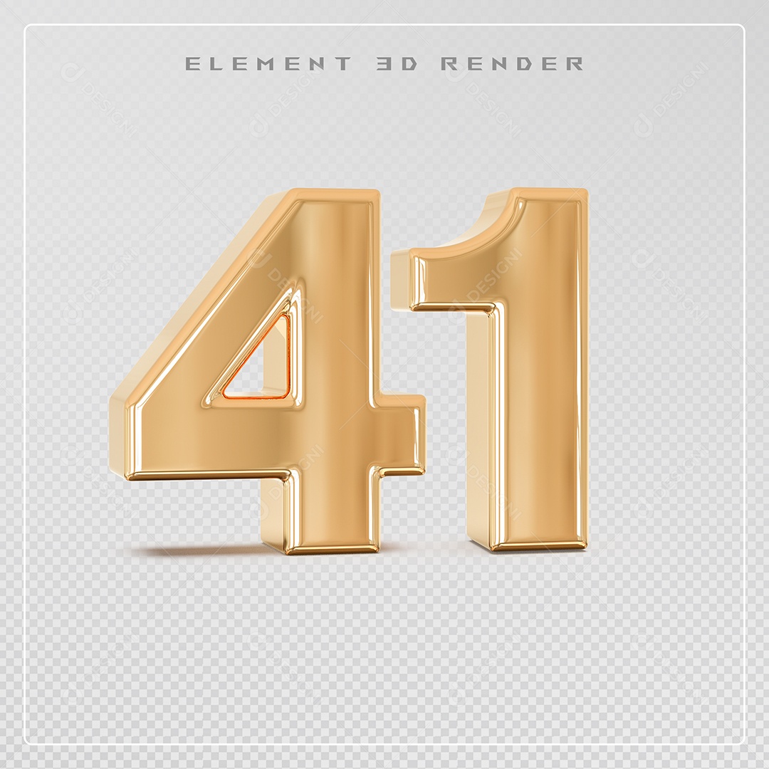 Elemento 3D Número 41 Dourado para Composição PSD
