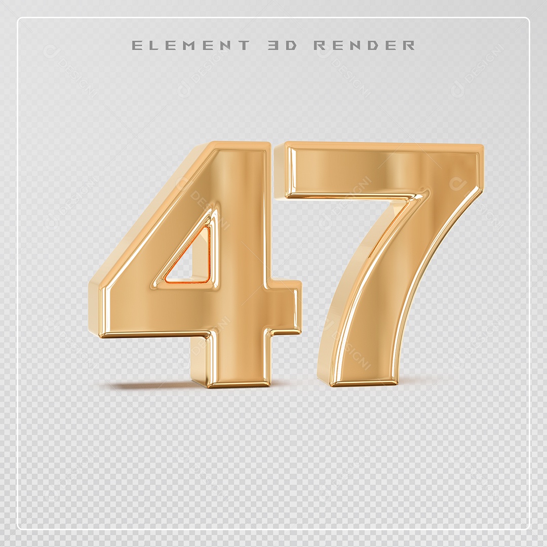 Elemento 3D Número 47 Dourado para Composição PSD