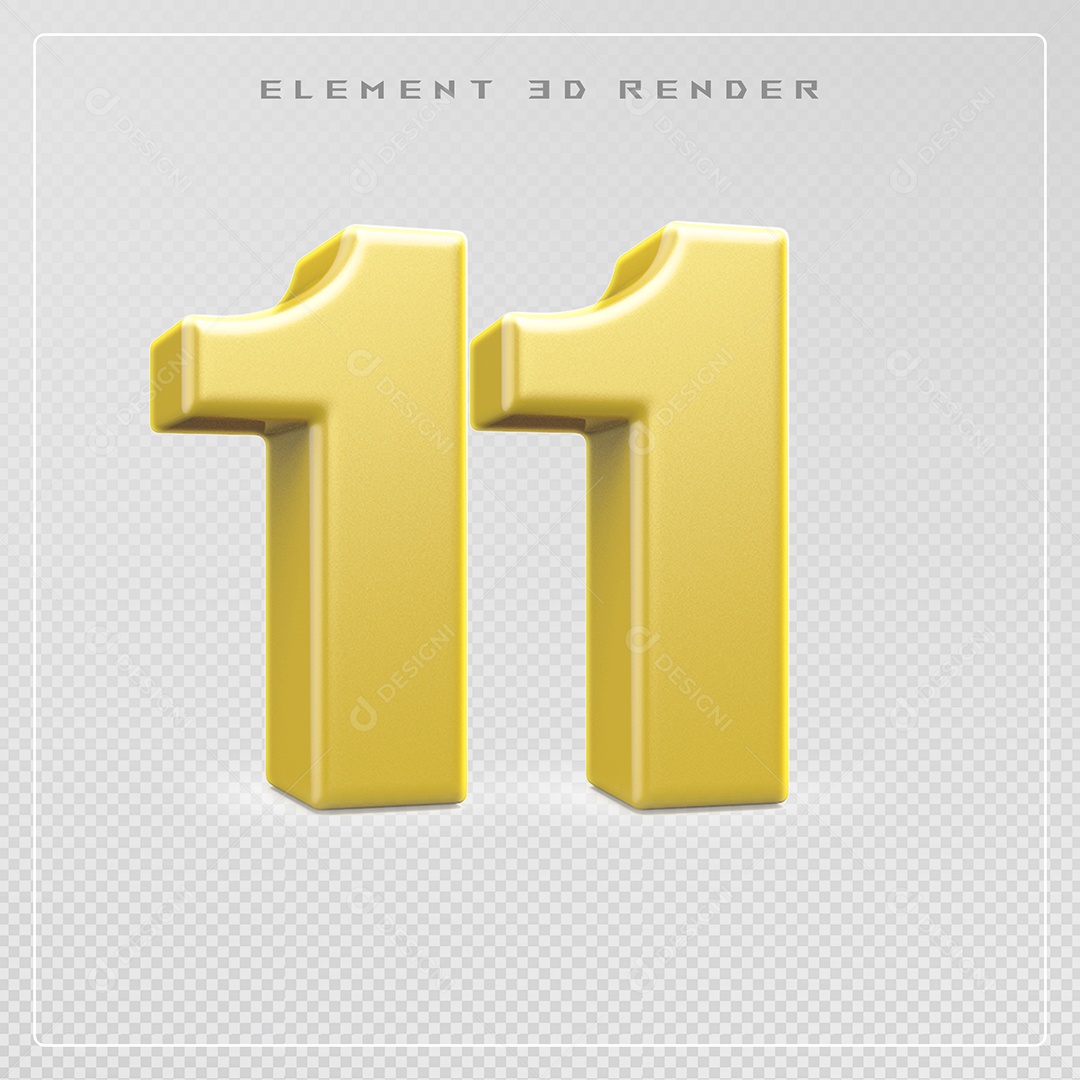 Elemento 3D Número 11 Dourado para Composição PSD