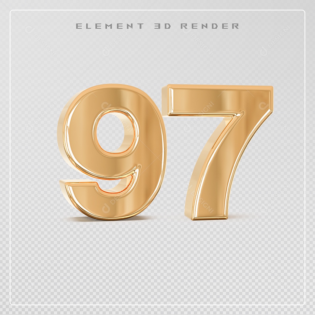 Elemento 3D Número 97 Dourado para Composição PSD