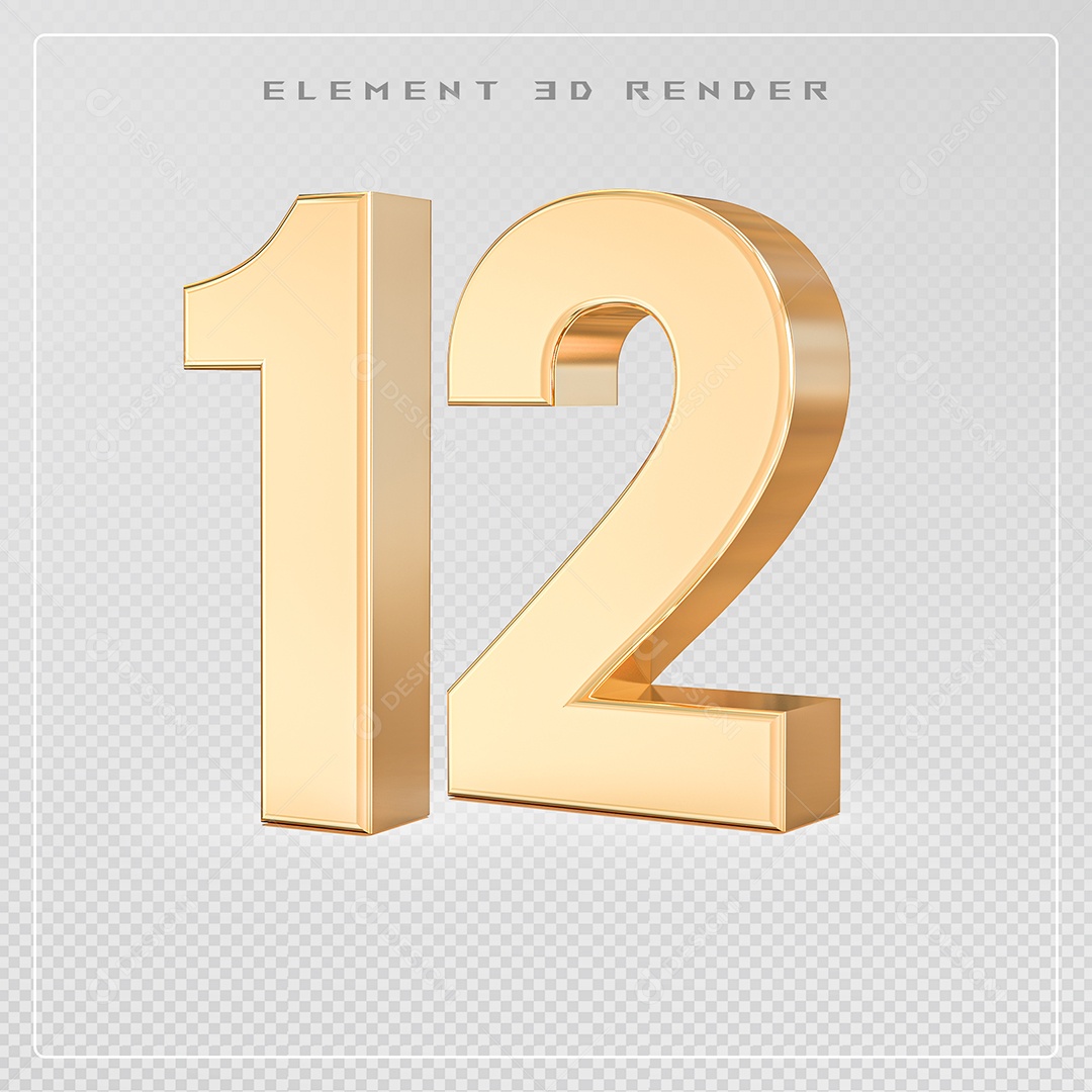 Elemento 3D Número 12 Dourado para Composição PSD