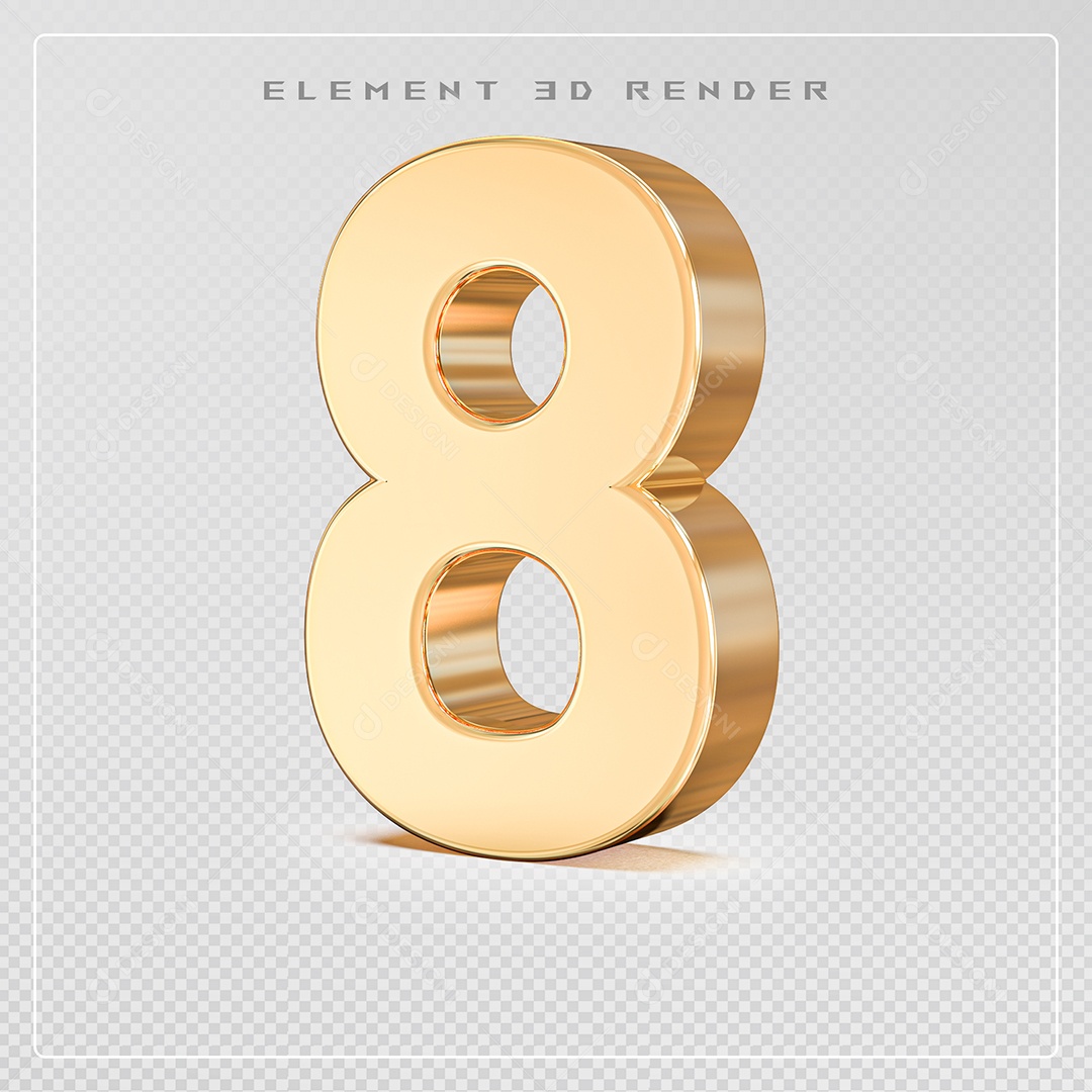 Elemento 3D Número 8 Dourado para Composição PSD