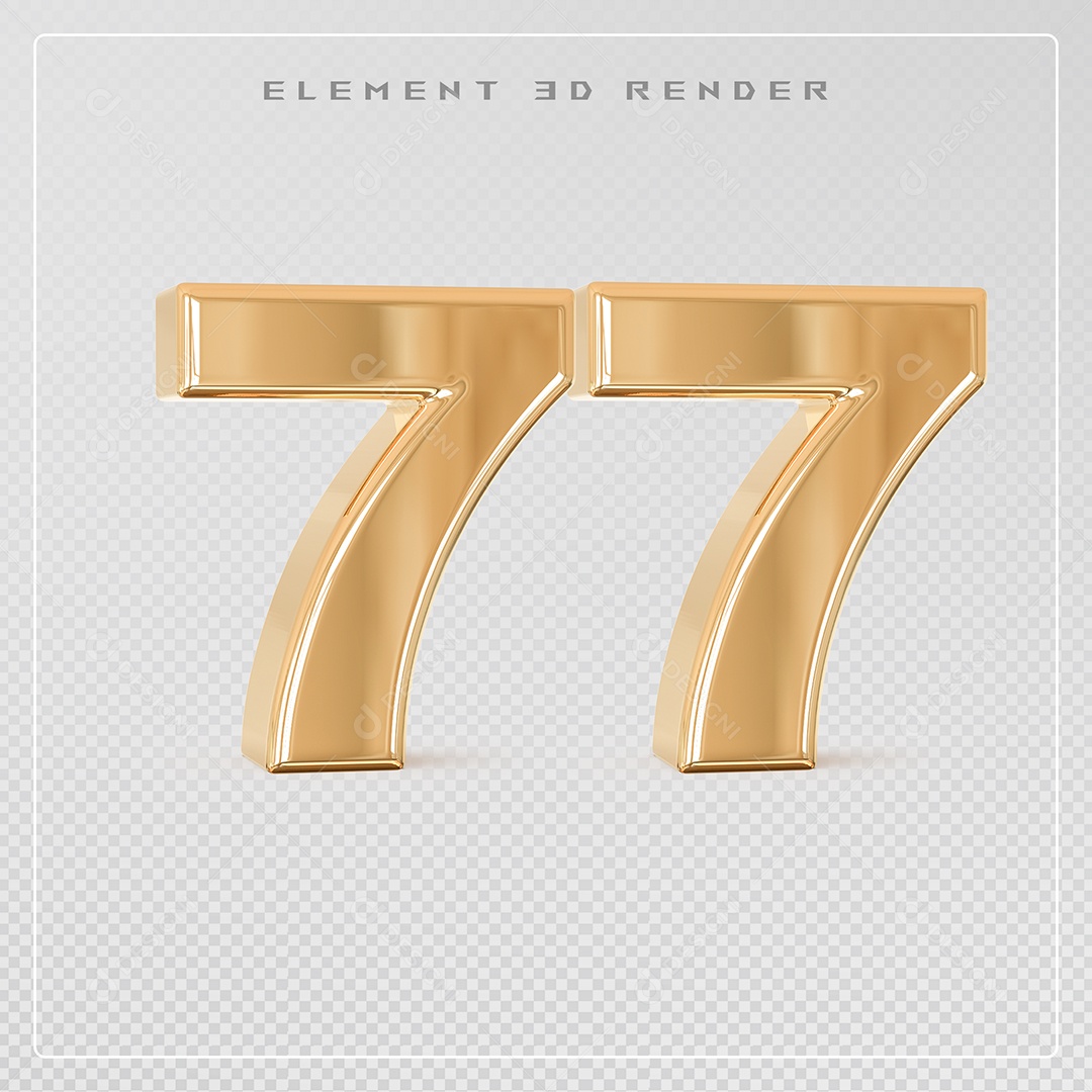 Elemento 3D Número 77 Dourado para Composição PSD
