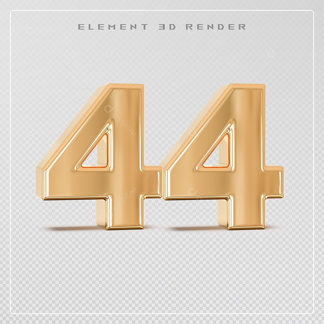 Elemento 3D Número 44 Dourado para Composição PSD