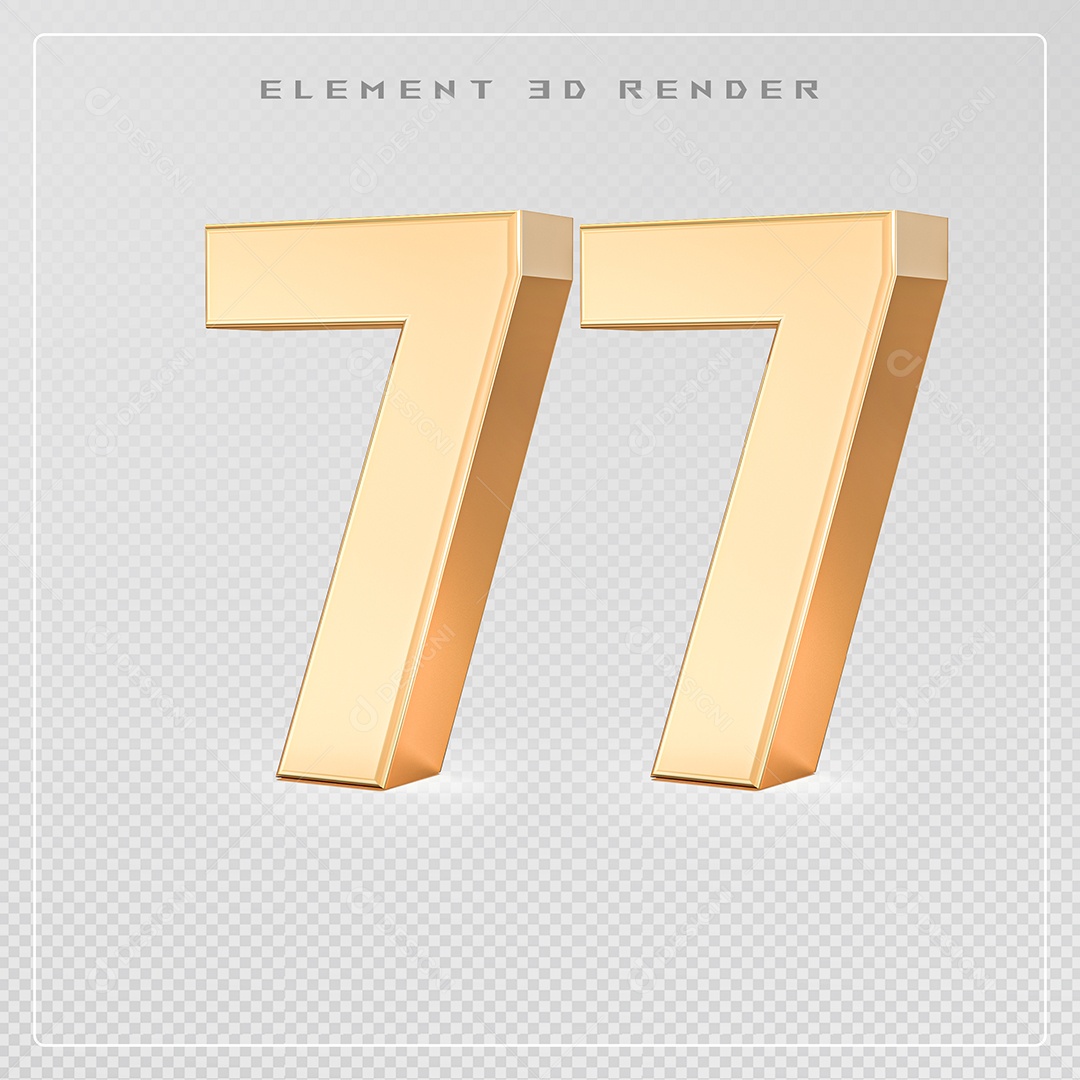 Elemento 3D Número 77 Dourado para Composição PSD