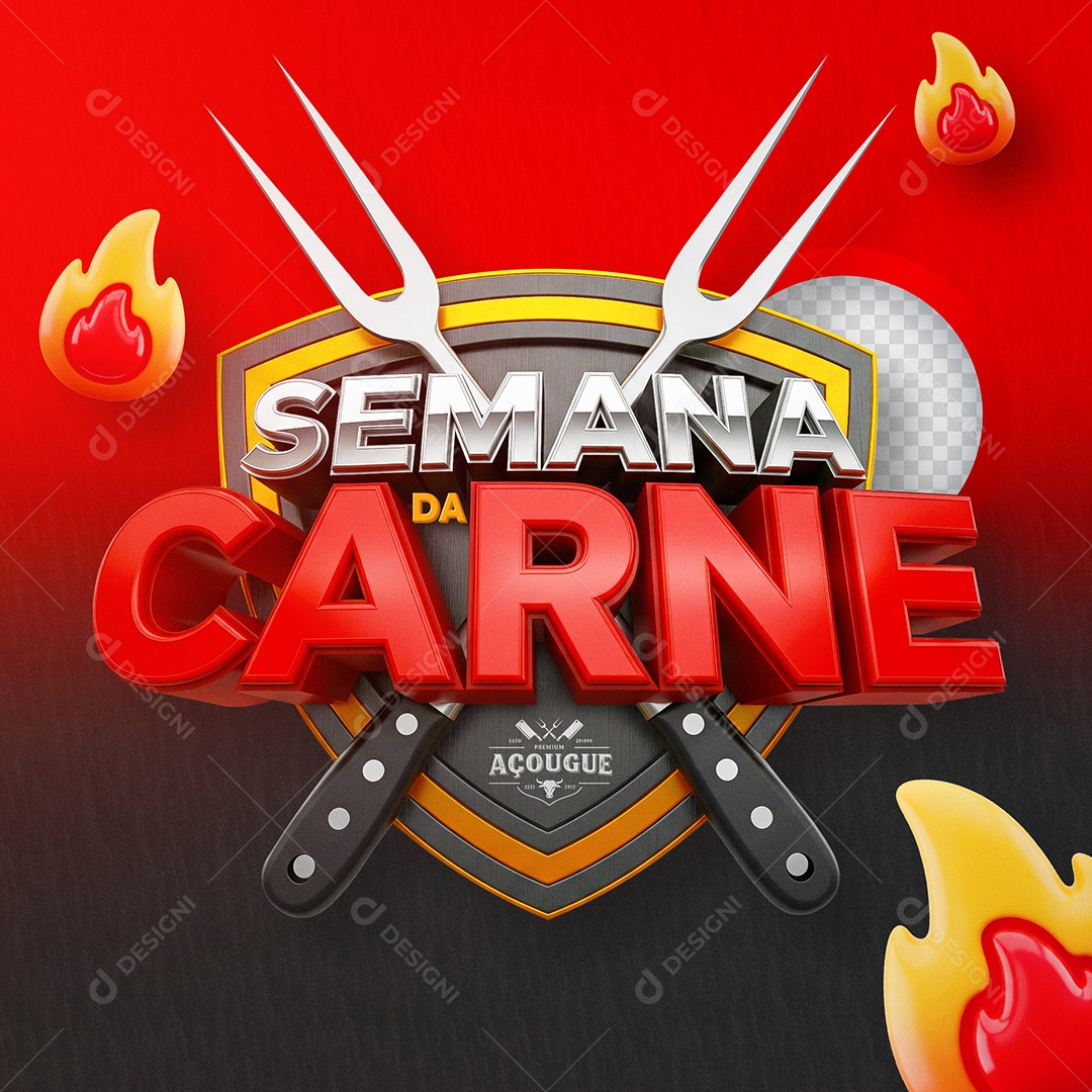 Selo 3D Semana da Carne para Composição PSD