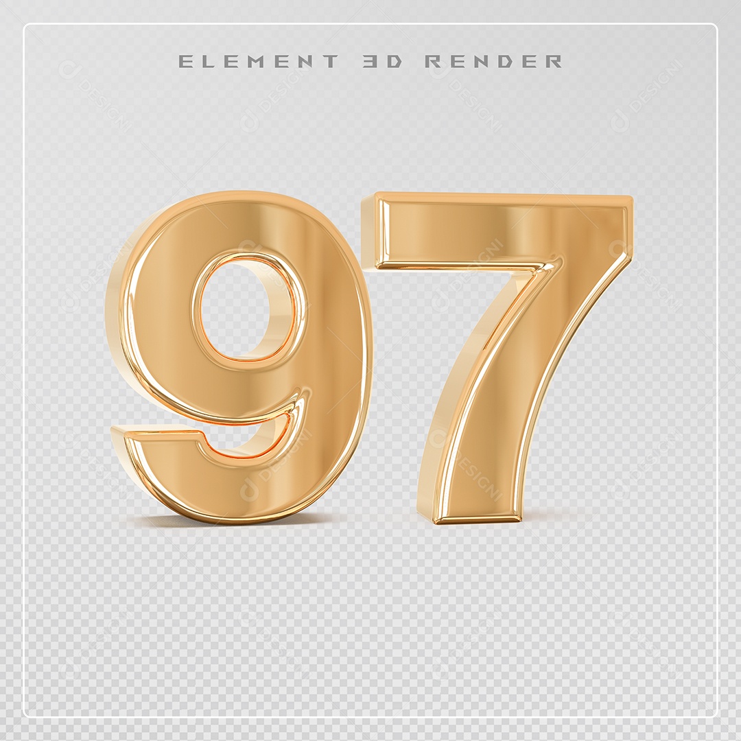 Elemento 3D Número 97 Dourado para Composição PSD