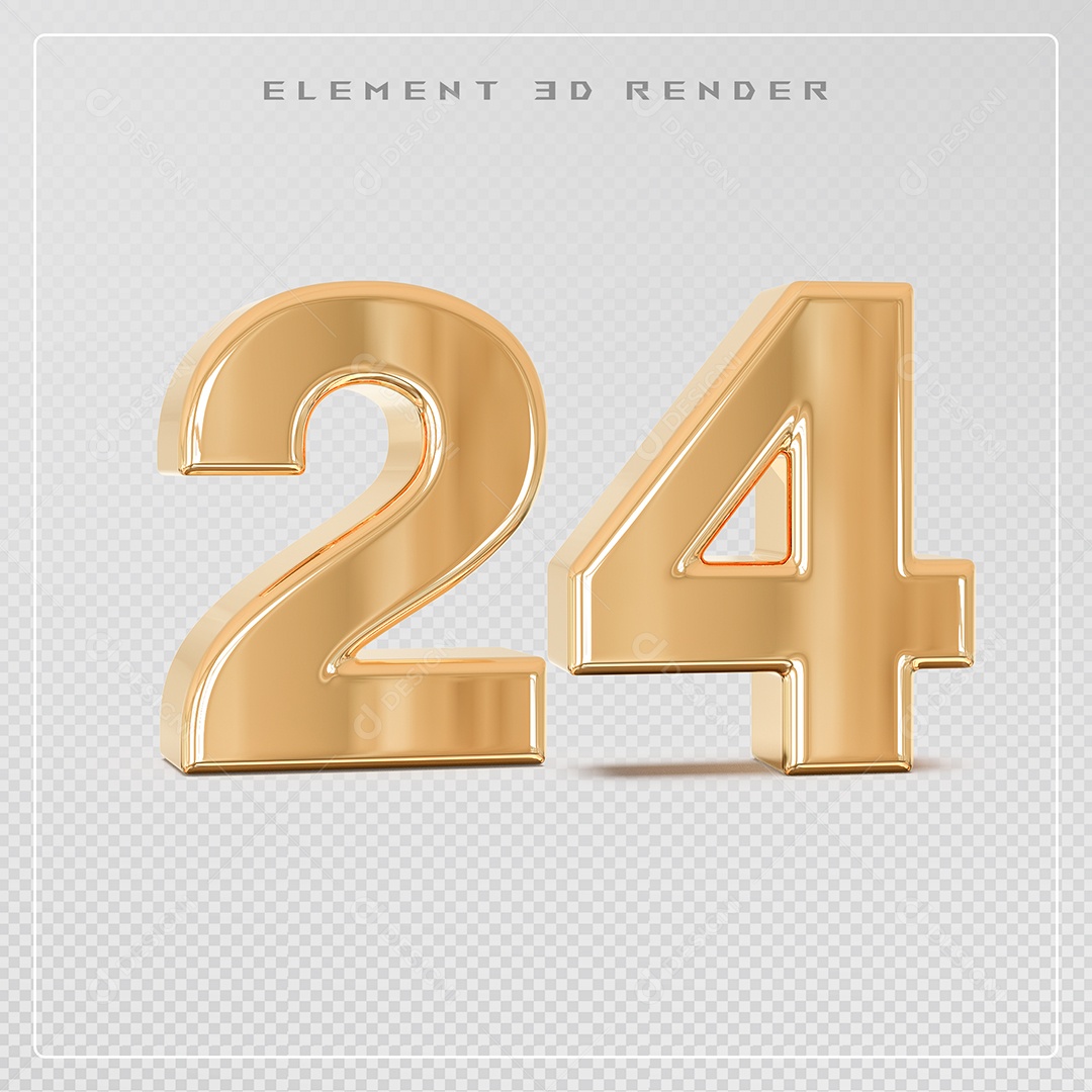 Elemento 3D Número 24 Dourado para Composição PSD