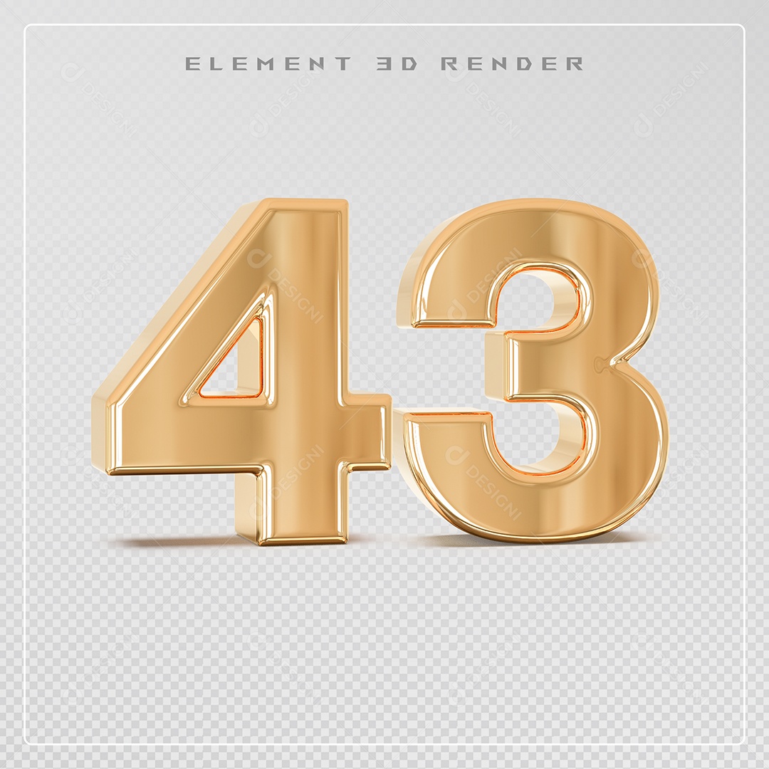 Elemento 3D Número 43 Dourado para Composição PSD
