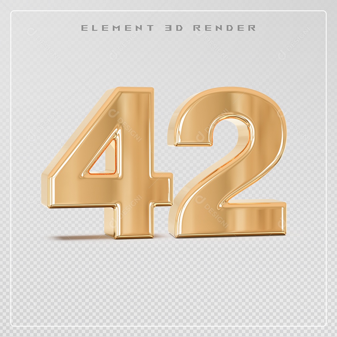 Elemento 3D Número 42 Dourado para Composição PSD