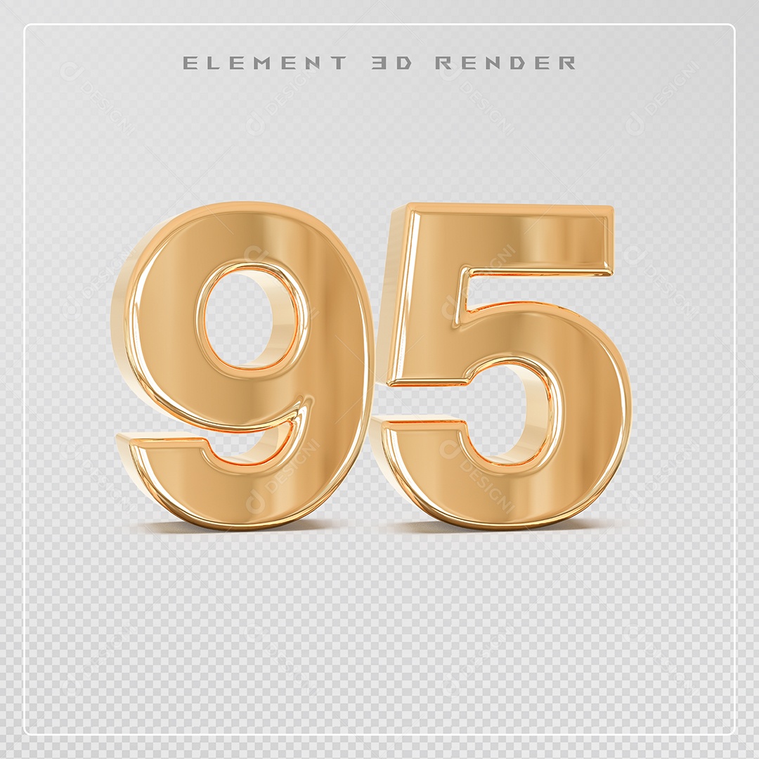 Elemento 3D Número 95 Dourado para Composição PSD