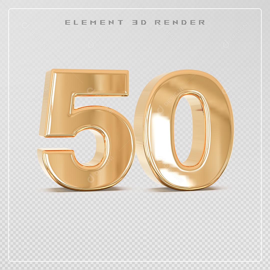 Elemento 3D Número 50 Dourado para Composição PSD