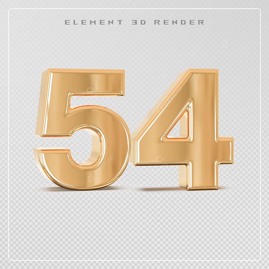 Elemento 3D Número 54 Dourado para Composição PSD